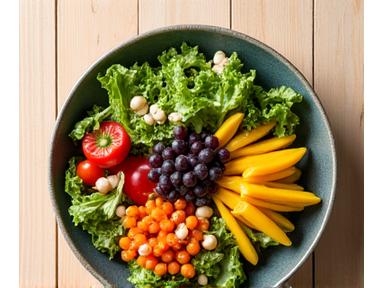 Σαλάτα με φρέσκα, βιολογικά λαχανικά και φρούτα