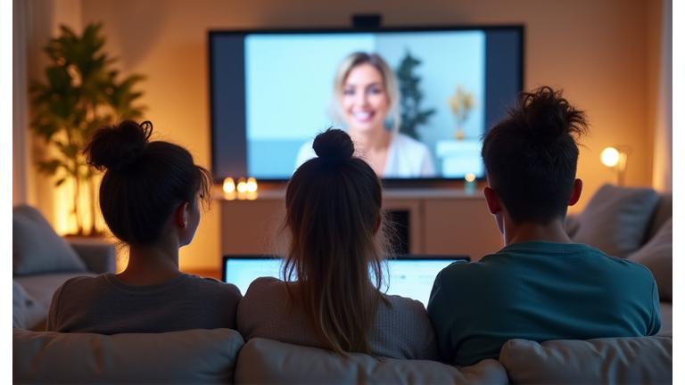 Ομάδα ανθρώπων που συμμετέχει σε ένα διαδικτυακό σεμινάριο ευεξίας, με την οθόνη του υπολογιστή να δείχνει έναν ομιλητή.