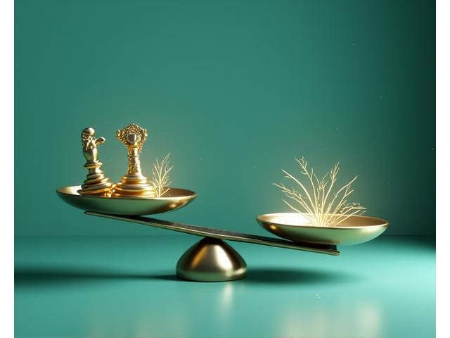 Μια ζυγαριά με σύμβολα νομικής και ευεξίας, συμβολίζοντας την ισορροπία μεταξύ νομικών όρων και ευημερίας.