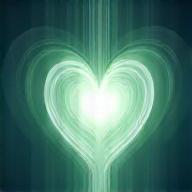 Illustration of a person's heart glowing with serene light, surrounded by gentle, flowing energy lines in celestial colors, representing emotional harmony.