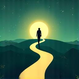 Illustration of a person taking first steps on a path under a crescent moon, symbolizing new beginnings.